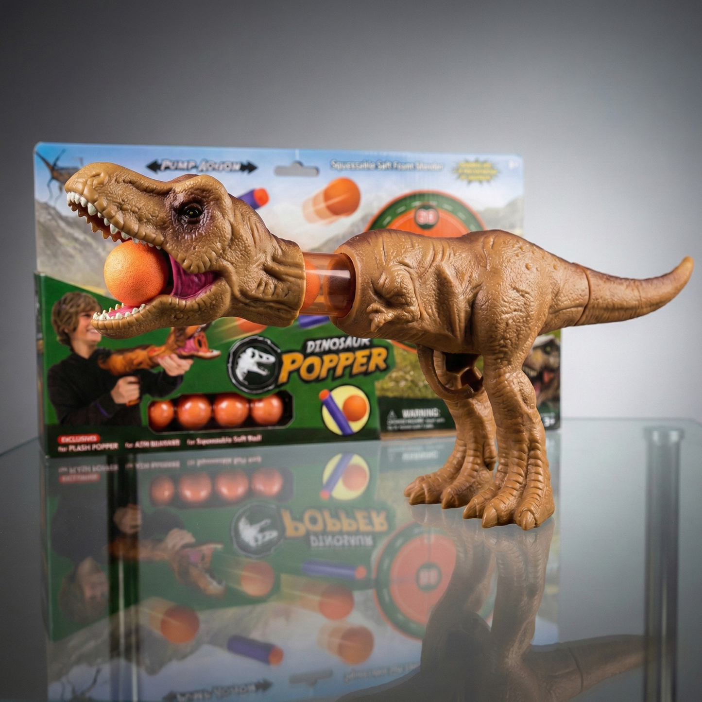 Lanzador de Pelotas de Espuma Dinosaur Popper Brown - Juguete de Puntería Dino Planet