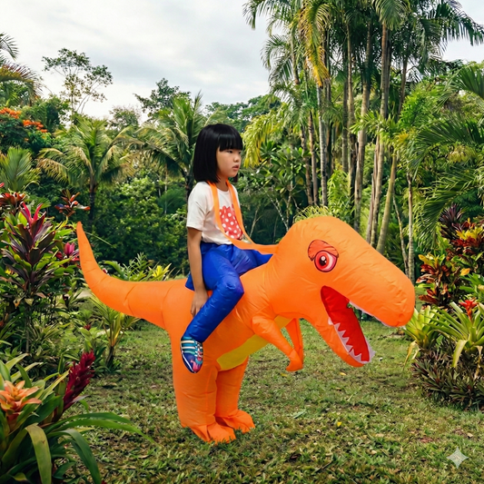 Disfraz Inflable de Dinosaurio T-Rex Naranja (Talla Infantil) - Con Motor Automático Dino Planet