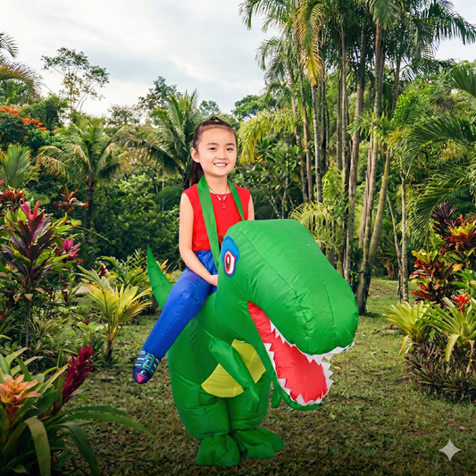 Disfraz Inflable de Dinosaurio T-Rex Verde (Talla Infantil) - Con Inflador Automático Dino Planet