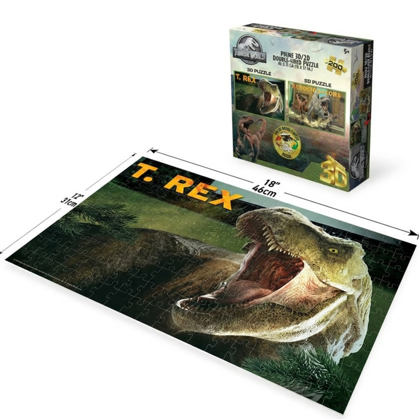 Rompecabezas 3D T-Rex vs Atrociraptor Mundo Jurásico (200 Piezas) - Juguete Prime 3D