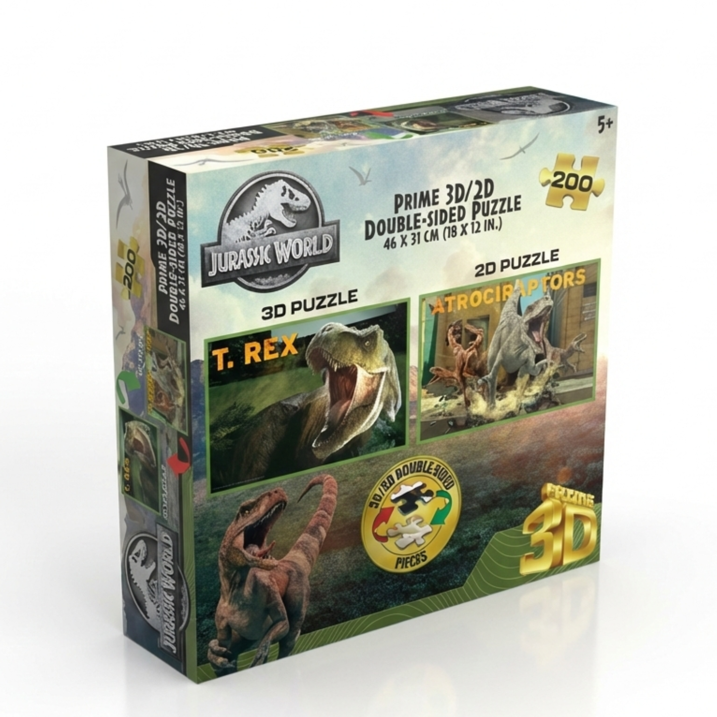 Rompecabezas 3D T-Rex vs Atrociraptor Mundo Jurásico (200 Piezas) - Juguete Prime 3D